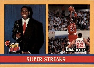 1990 NBA Hoops #385 Super Streaks featuring Magic Johnson and Michael Jordan 