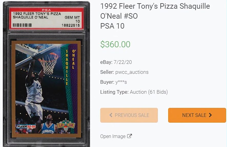 1992 Fleer Tony's Pizza Shaquille O'Neal #SO