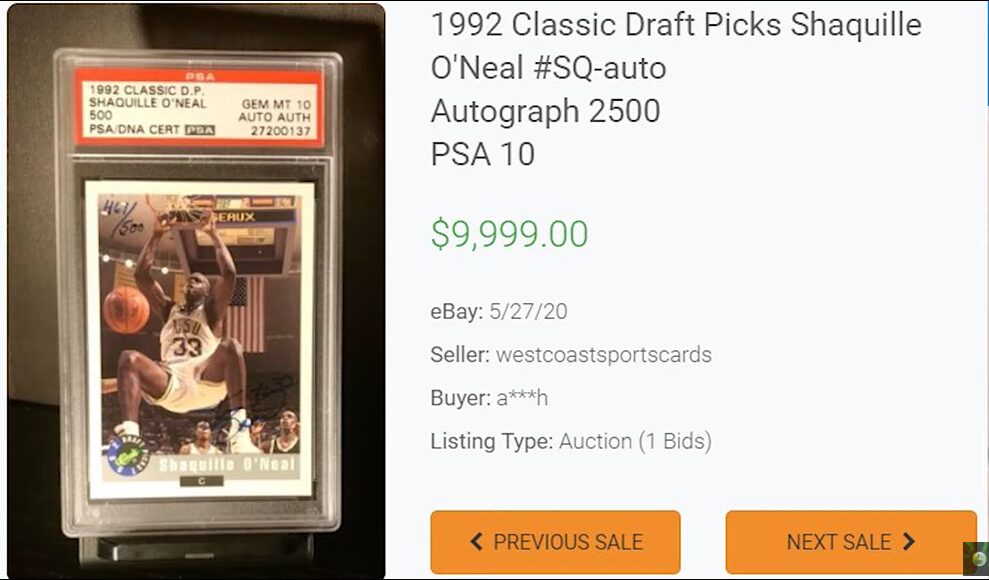 1992 Classic Draft Picks Shaquille O'Neal #SQN- auto  Autograph 2500