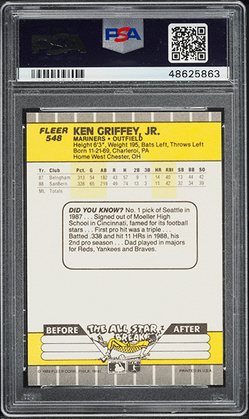 1989 Fleer Ken Griffey Jr. Rookie Card #548