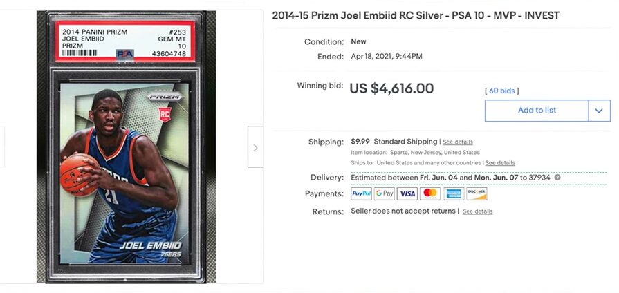 2014 Panini Prism Joel Embiid Silver Prism Rookie Card (#253)| Most Valuable Panini Prizm Cards Worth Money