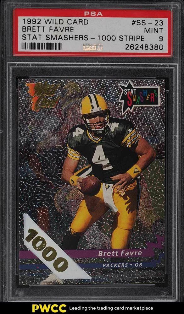  1992 Wild Card Brett Favre Stats Mashers Insert with a 1000 Stripe Parallel (#1