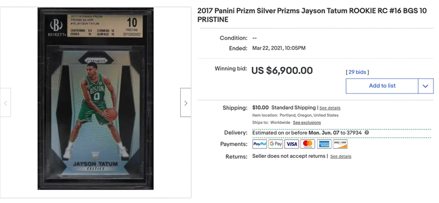 2017 Panini Prism Jason Tatum's Silver Prism Rookie Card (#16) | most valuable panini prizm cards

