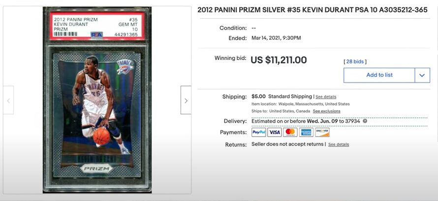 2012 Panini Prism Kevin Durant Silver Prism (#35)| most valuable panini prizm cards

